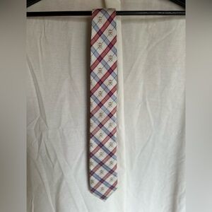 Altea White Plaid Tie with Red & Blue Accents